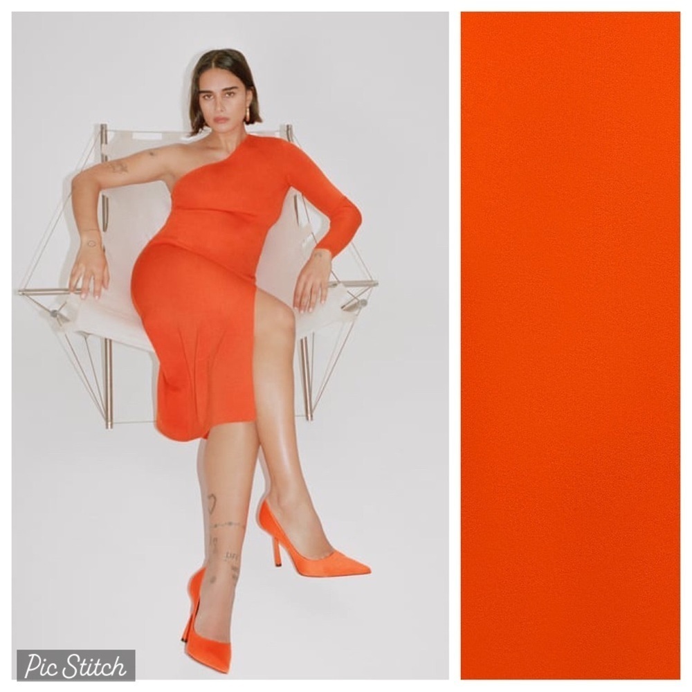 NWT. Zara Orange Asymmetric Knit Midi Dress. Size M.